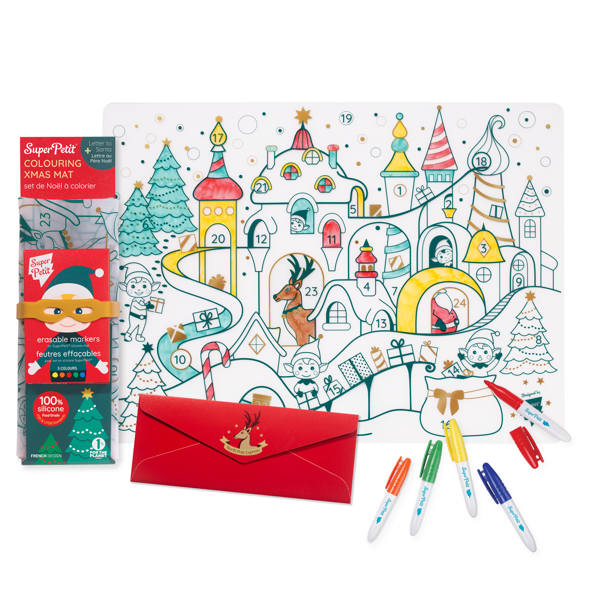 Set coloriage en silicone + feutres - Christmas Village