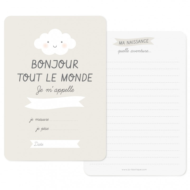 Carte naissance Bonjour - perle