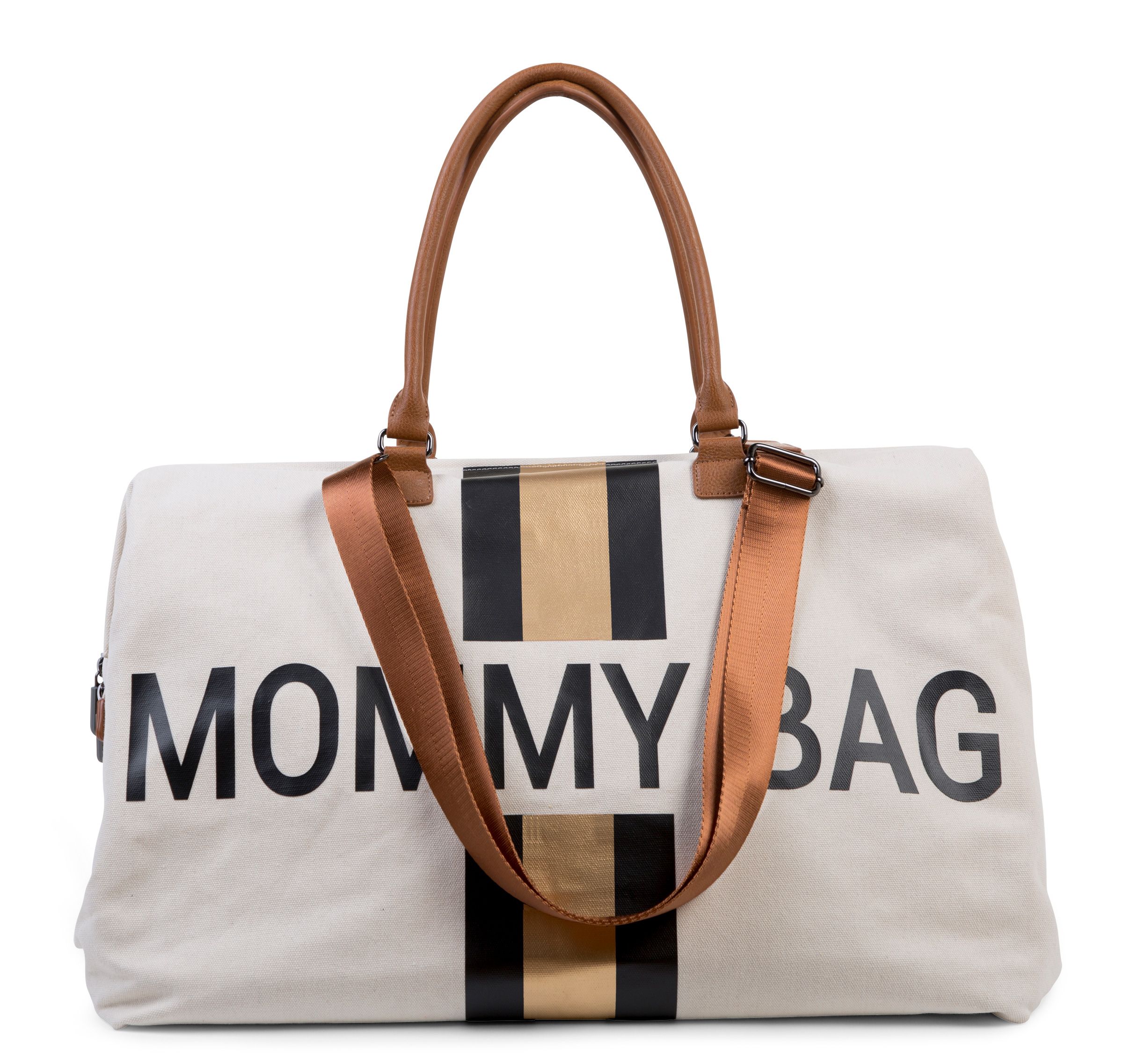 Mommy bag écru rayures noir/or