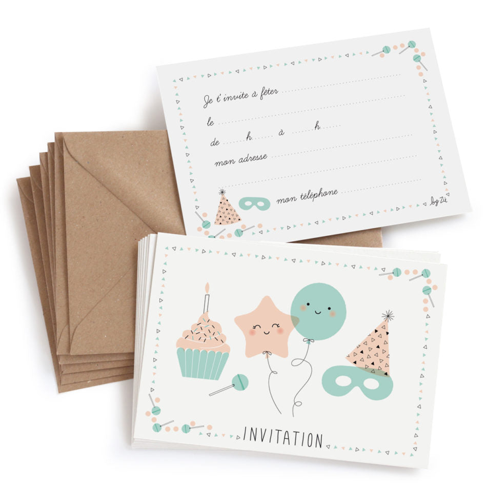 Lot de 8 cartes d'anniversaire + enveloppes